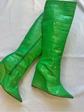 SCHUTZ Green Croc-Embossed Over-the-Knee Boots